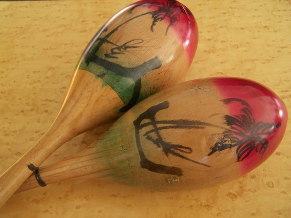 Items similar to Vintage Mexican Maracas, wooden and ...