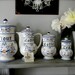 Vintage Kitchen Canister Set- 1900's Ceramic Flour, Coffee, Tea, and Coffe Carafe.