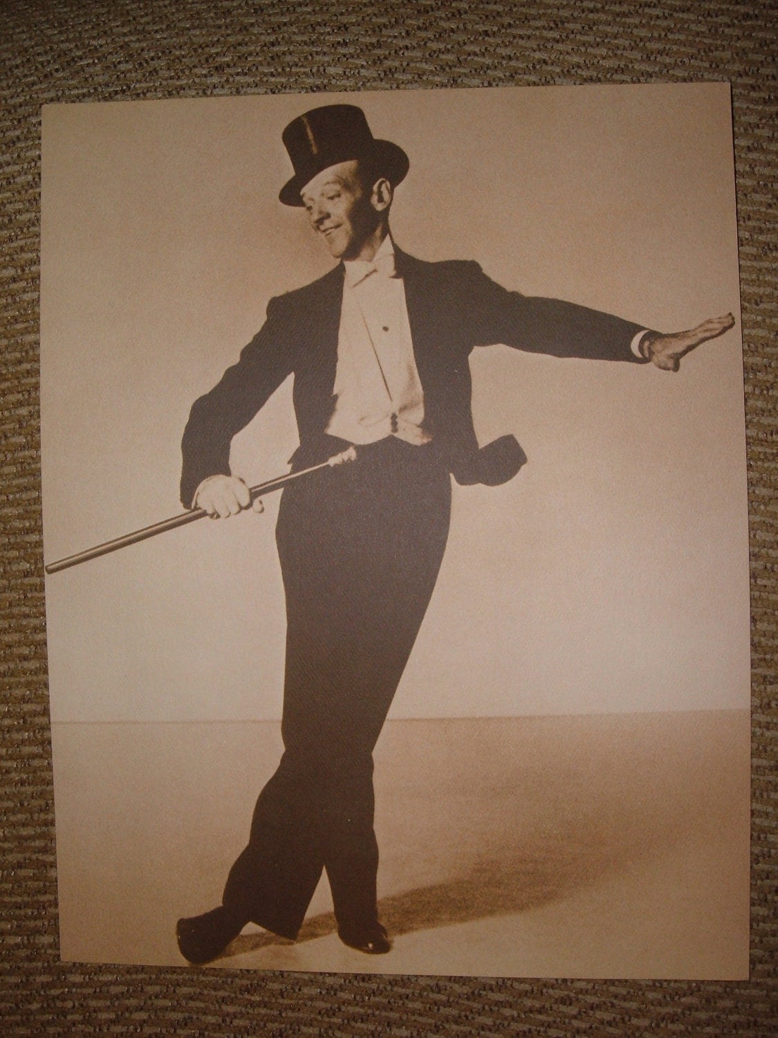 Fred Astaire Top Hat Cane Dancing Sepia print HUGE