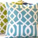 Designer Outdoor Pillow covers set includes (3) Trellis light blue , green and navy 20 x 20