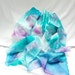 HYDRA. Hand Painted Square Silk Scarf. Aqua Blue, Fuchsia Shawl Wrap. Beachwear Coverup. 35,4 x 35,4 in. (90x90cm). Ready to Ship.