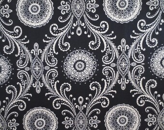 Indoor / Outdoor Pillow Cover Black Damask Print
