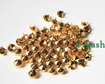 6mm 100pcs Gold conical hexagon studs / HIGH Quality - Fikashop
