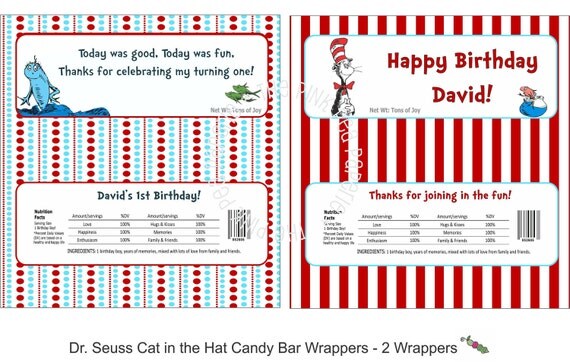 Custom Printable Dr Seuss CAT in the HAT Candy Bar Wrappers Il_570xn