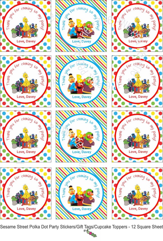 Custom Printable SESAME STREET Polka Dot Party Stickers or Gift Tags Il_570xn