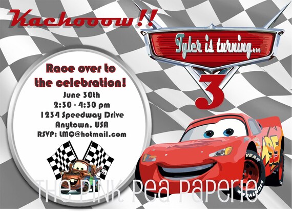 Custom Printable CARS 5 x 7 Birthday Party Invitation featuring LIGHTNING MCQUEEN Il_570xn