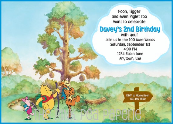Custom Printable POOH and Friends Birthday 5 x 7 Invitation Il_570xn