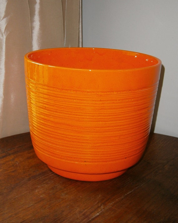 Retro Bright Orange Large Ceramic Planter Pot