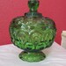 Green Glass "Moon and Stars" covered Candy Compote by L.G.Wright 1940's
