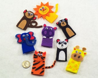 Set of 8 Jungle Animal Finger Puppets