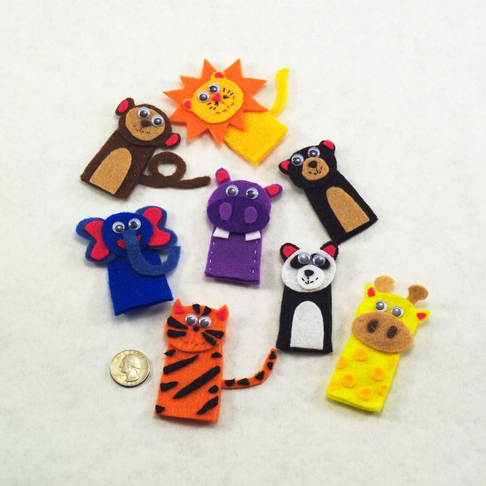 Set of 8 Jungle Animal Finger Puppets