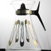 PLEASE RESERVE for Brandy.... Vintage Eames Era Astor David Douglas 8 Cup Glass Coffee Carafe with Gold Teardrop Design