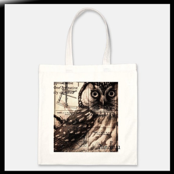 Steampunk Vintage Style Owl Canvas Tote Bag
