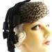 Art Deco 1930s Leopard Print Velour Fur Felt Pillbox with Black Satin Bells