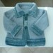 Baby handknitted blue cardigan with collar, seamless, fit approx 3 - 6 months