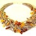 Linen Necklace Natural Amber Necklace with silver pearl, grey, ivory shell, linen jewelry