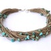 Turquoise Linen Necklace, Teal Blue Aqua Bridesmaid Gifts, Summer Fashion Jewelry, Beach Jewelry