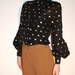 vintage blouse black golden polka dot transparent button up 60s. size S