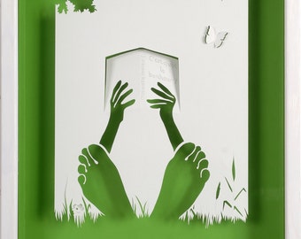 QUESTION ANSWER - Paper cut and paper sculpture - photographic reproduction art card