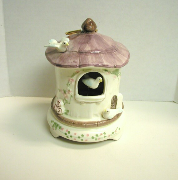 Vintage Schmid Music Box Yellow Bird Bird House No. 139
