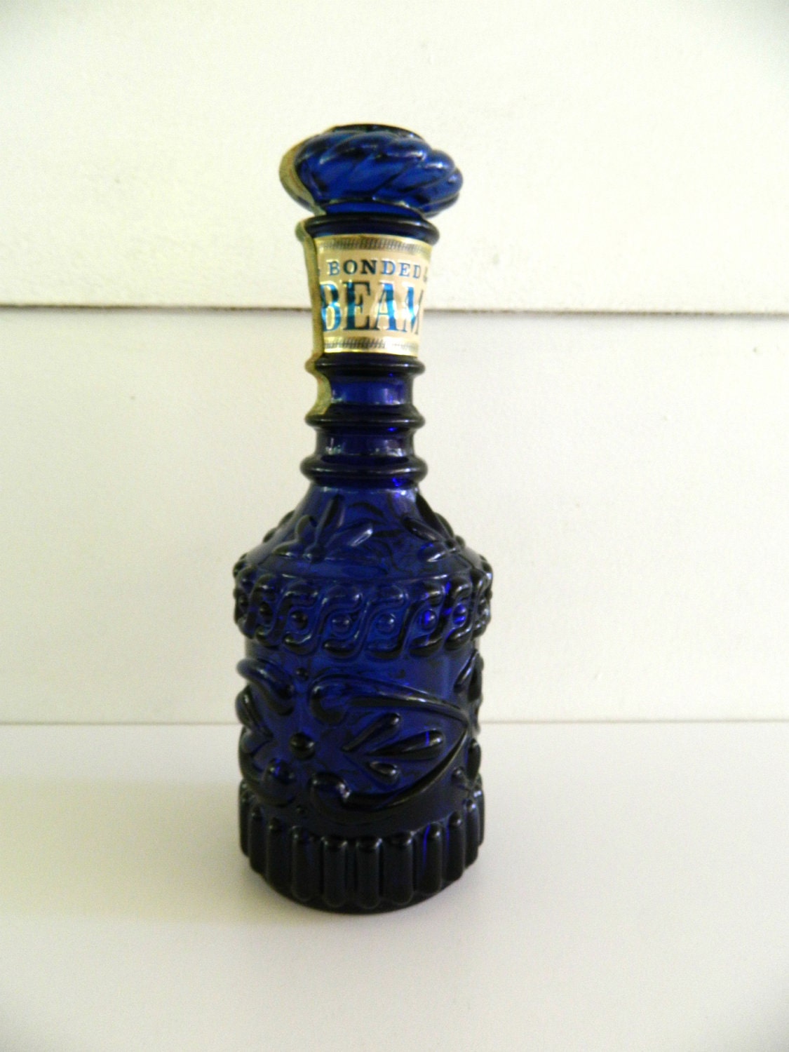 Vintage Jim Beam Blue Decanter Glass Liquor Bottle