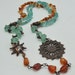 Handmade Carnelian, Recycled Blue Glass and Copper Wire Wrapped Necklace with Gemstone Chips