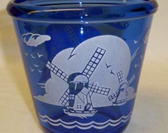 Hazel Atlas Cobalt Glass WINDMILL 4 Inch High ICE Pail with Rim