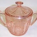Jeannette Depression Glass Pink CHERRY BLOSSOM Handled Sugar Bowl with Lid