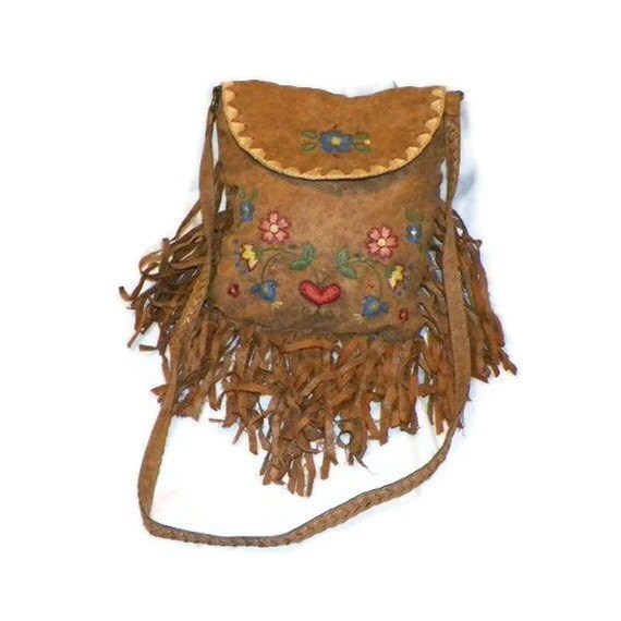 Vintage Hippie 1970s Purse With Fringe And Beads Very Retro