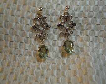 Green Amethyst (Prasiolite) Dangle Earrings in Sterling Silver