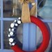 Red , White, and Blue Yarn and Button Wreath, Burlap Tie