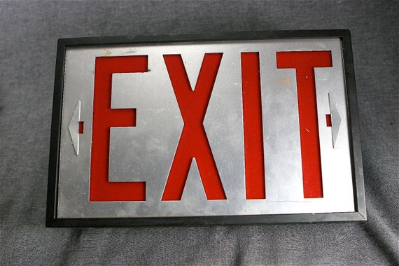 VIntage Lighted Exit Sign with Red Letters on Silver