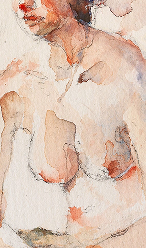Nude watercolor painting female figure fine art digital 