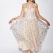 divine vintage 1950's tulle halter gown prom dress with foiled leaf print
