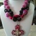Fun, Bold, Hot Pink and Black, Chunky Cowgirl Necklace with Cross
