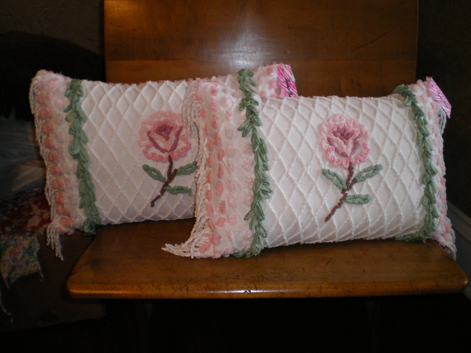 SALE Vintage cabin craft chenille pillow