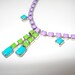One-Of-A-Kind Purple, Neon Turquoise and Neon Green Hand Painted Vintage Rhinestone Necklace