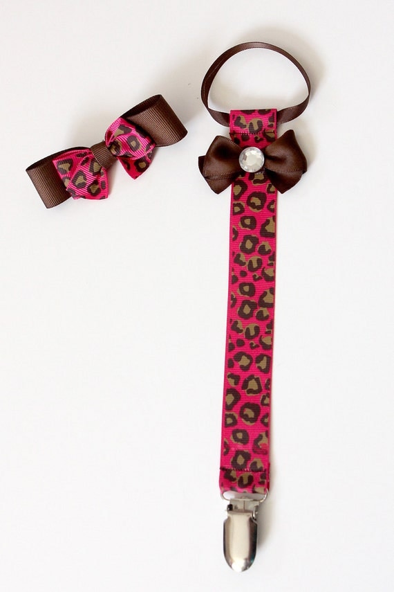 Items similar to Hot Pink Leopard Pacifier Clip on Etsy