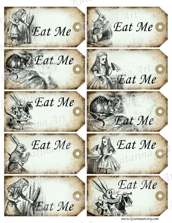 Eat me tags. Alice in Wonderland printable gift by KatarinaArt
