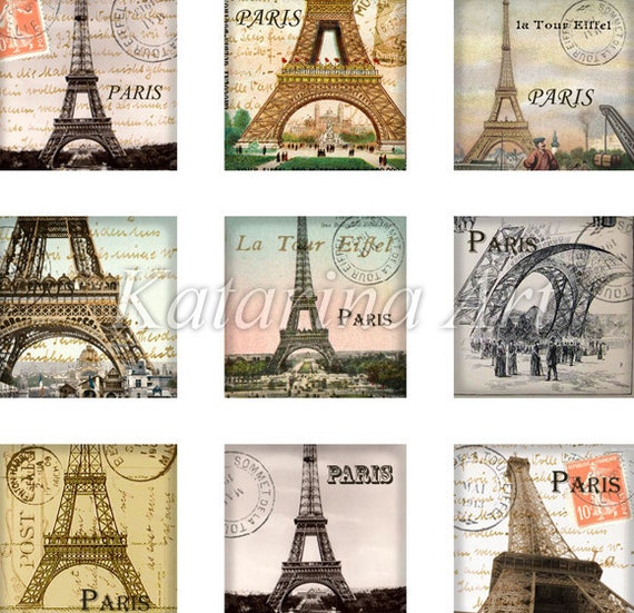 Eiffel tower for pendants postage stamp. Paris by KatarinaArt