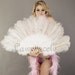 Burlesque 21"x 38" White Marabou & Ostrich Feathers Hand Fan With Bamboo Staves