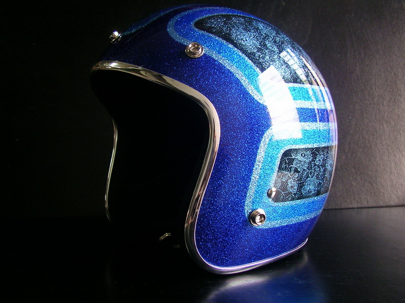 Vintage motorcycle helmet with custom paint metal flake