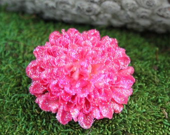 Glittered Hot Pink Pompom Mum Alligator Hair Clip- Handmade Floral Headpiece