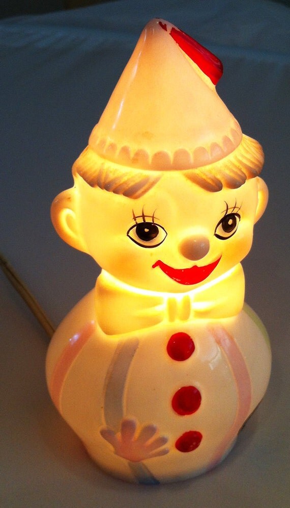 Cute Vintage Clown Night Light Ceramic Figurine with Bulb