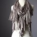 Infinity scarf Circle Scarf summer spring light loop tube taupe / brown iridescent fringy tassels