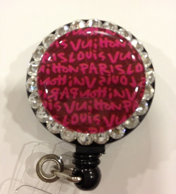 Items similar to Louis Vuitton Inspired Name Badge Holder / ID holder/ Badge Reel with Swarovski ...
