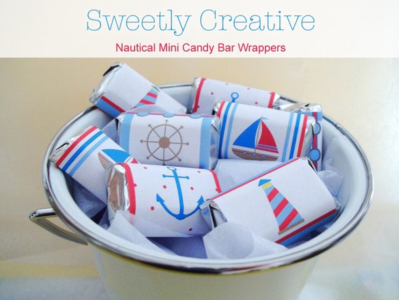 Nautical Mini Candy Bar Wrappers with Sailboat Lighthouse