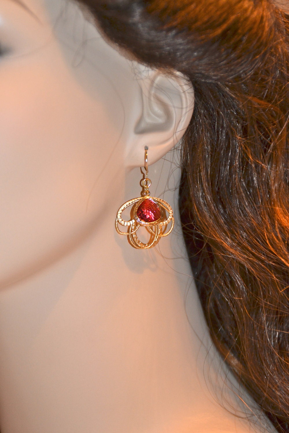 Gold Bohemian Dangle Earrings with Bezel Set by themagnoliablossom