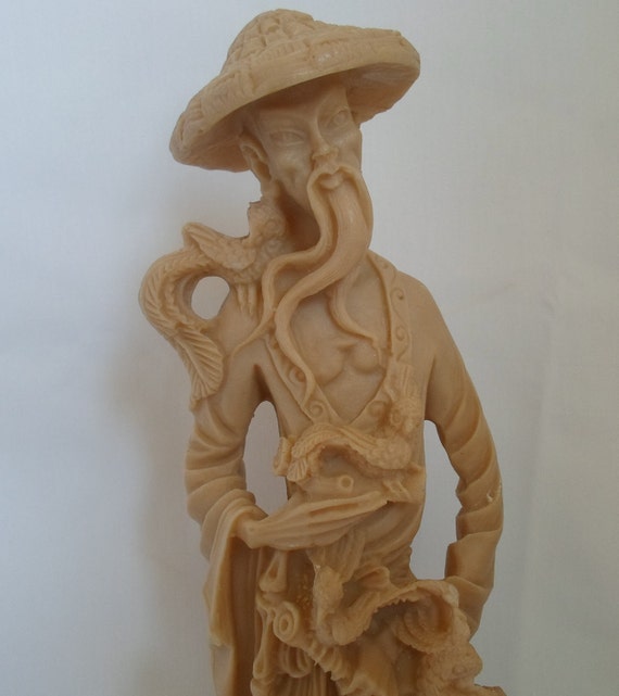 Vintage Faux Ivory Chinese Infiuenced Statue Old Man With Cane