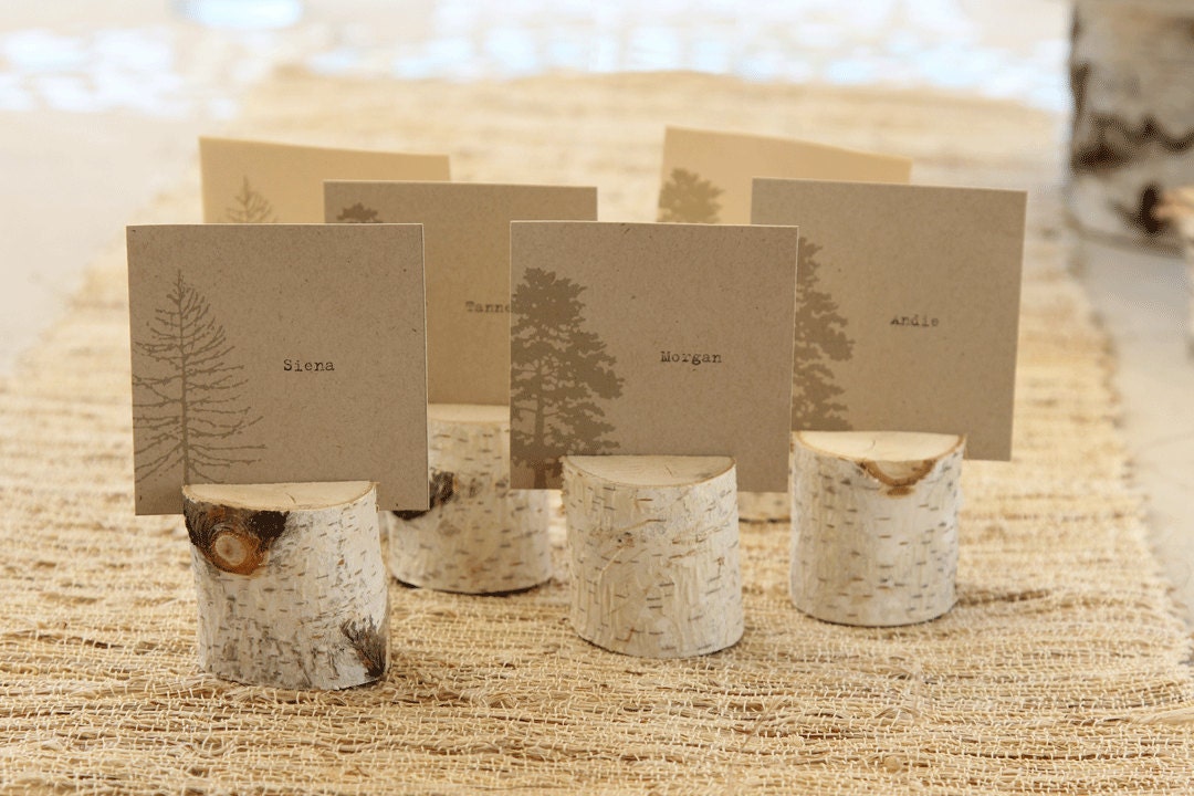 Set of 6 Birch Place Card holders and Kraft Name Cards.